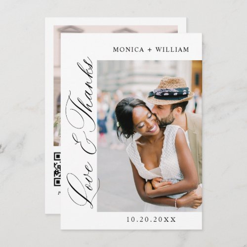 Elegant Minimalist Wedding 2 Photo QR code Thank You Card