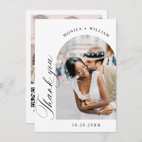 Elegant Minimalist Wedding 2 Photo QR code Thank You Card