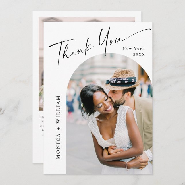 Elegant Minimalist Wedding 2 Photo QR code Thank You Card (Front/Back)