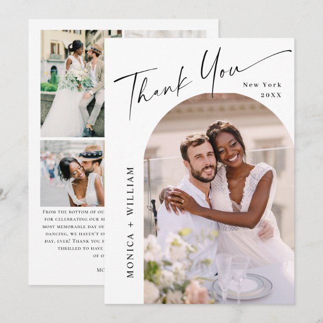Elegant Minimalist Wedding 5 Photo Thank You Card (Front/Back)