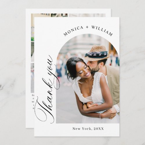 Elegant Minimalist Wedding 5 Photo Thank You Card