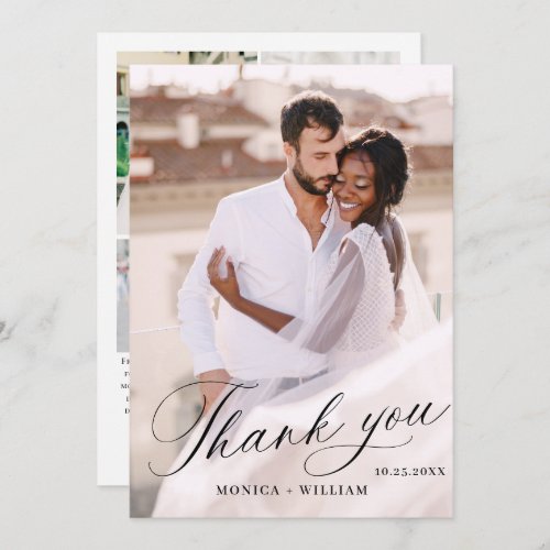 Elegant Minimalist Wedding 5 Photo Thank You Card