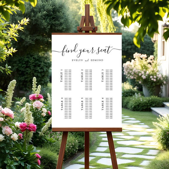 Elegant Minimalist Wedding 6 Table Seating Chart Foam Board (Creator Uploaded)