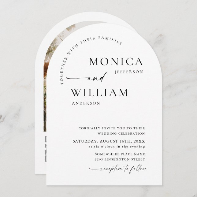 Elegant Minimalist Wedding Arch Photo QR code Invitation (Front/Back)