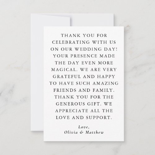 Elegant Minimalist Wedding | Black & White Simple Thank You Card