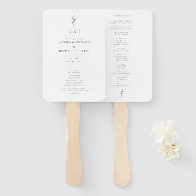 Elegant Minimalist Wedding Ceremony Hand Fan (Front and Back)