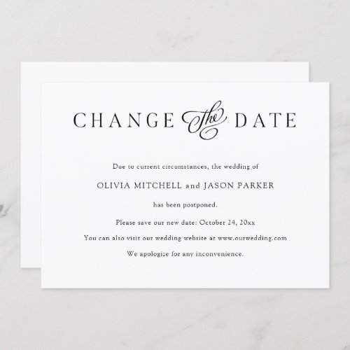 Elegant Minimalist  Wedding Change the Date Invitation