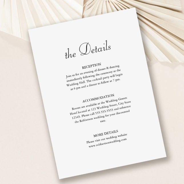 Elegant Minimalist Wedding Details Card (Elegant Minimalist Wedding Details Card on dusty rose background.)