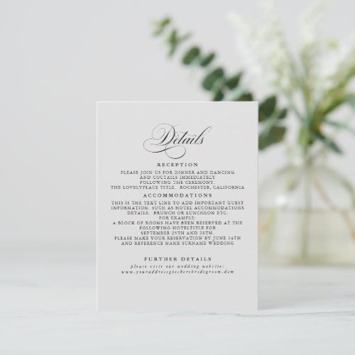 Elegant Minimalist Wedding Details Enclosure Card