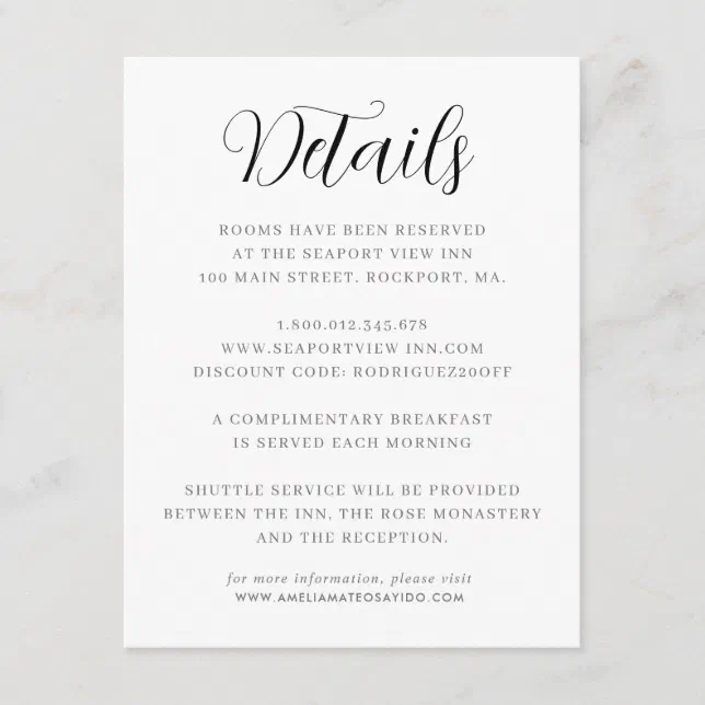 Elegant Minimalist Wedding Details Enclosure Card Zazzle 5325