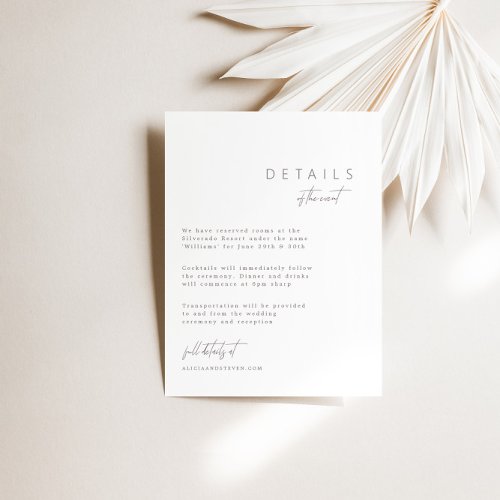 Elegant Minimalist Wedding Details Enclosure Card