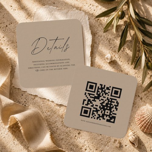 Elegant Minimalist Wedding Details QR Code Enclosure Card