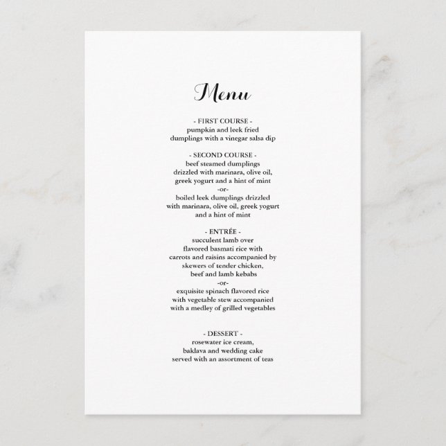 Elegant Minimalist Wedding Dinner Menu (Front)
