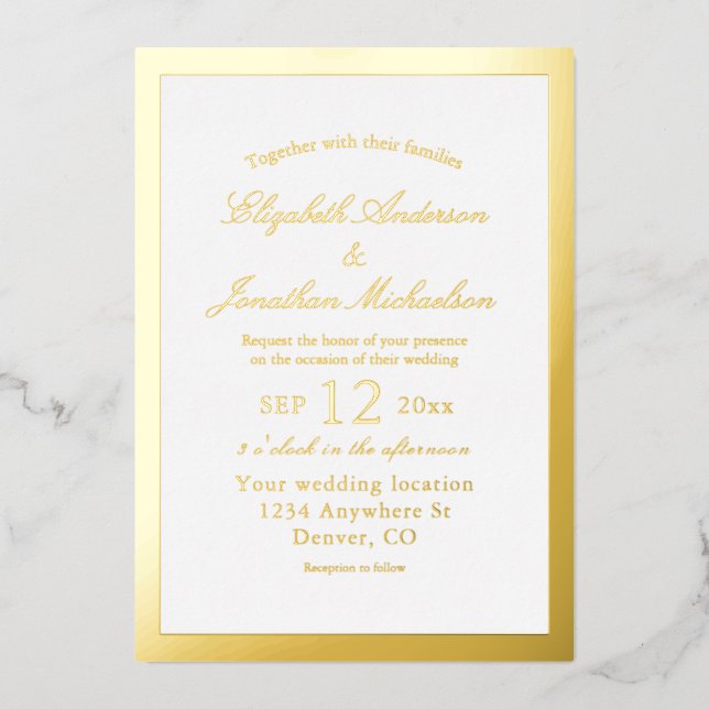 Elegant Minimalist Wedding Foil Invitation (Front)