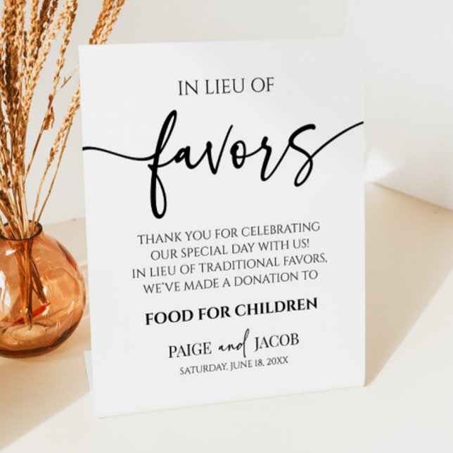 Elegant Minimalist Wedding In Lieu Of Favors Pedestal Sign (Creator Uploaded)