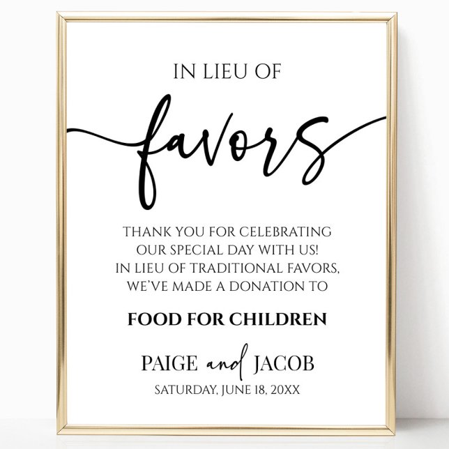 Elegant Minimalist Wedding In Lieu Of Favors Sign (Creator Uploaded)