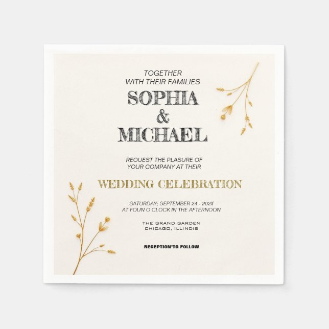 Elegant Minimalist Wedding Invitation Napkins (Front)