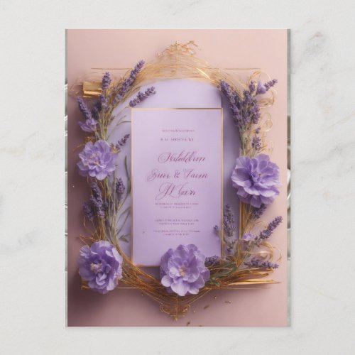 Elegant Minimalist Wedding Invitation with Lavende Postcard