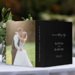 Elegant minimalist wedding memories photo album<br><div class="desc">Elegant trendy modern photo wedding planning and memories album scrapbook black binder with simple minimal chic calligraphy script. Personalize it with your photo,  bride and groom names,  and text.</div>