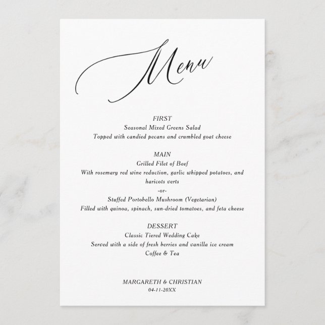 Elegant Minimalist Wedding Menu (Front)