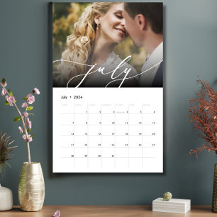 Elegant Minimalist Wedding Modern Photo Script  Calendar