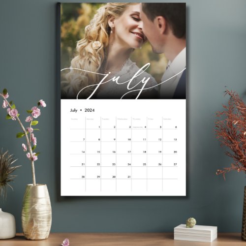 Elegant Minimalist Wedding Modern Photo Script  Calendar