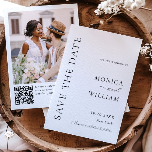 Elegant Minimalist Wedding One Photo QR code Save The Date