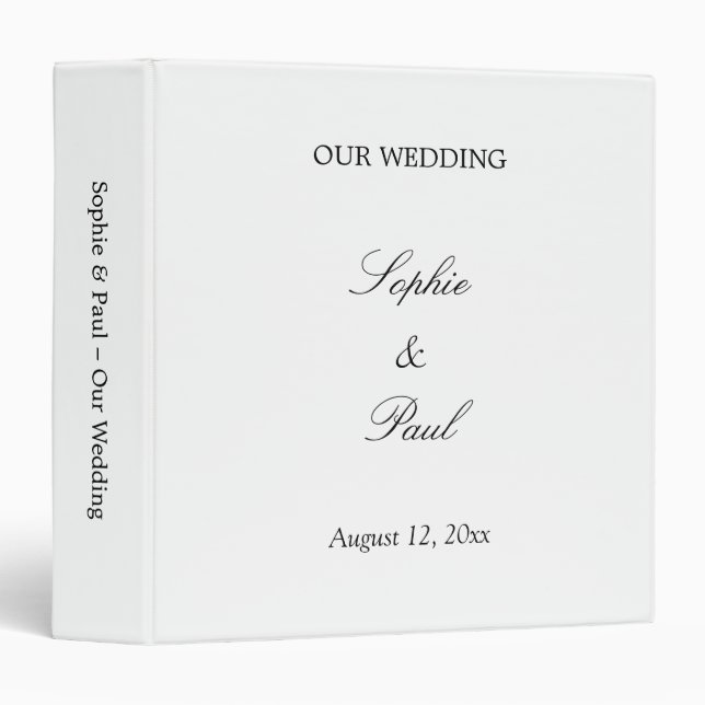 Elegant Minimalist Wedding Personalized 3 Ring Binder (Front/Spine)