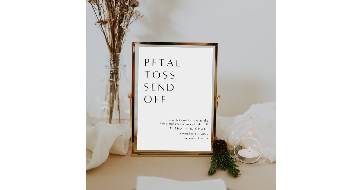 Petal Send Off Elegant Minimalist Wedding Petal Toss Send Off Pedestal Sign | Zazzle