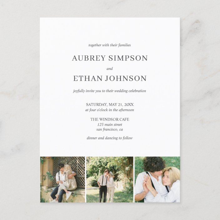 Elegant Minimalist Wedding Photo Invitation Postcard