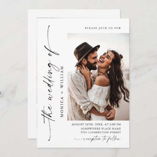 Elegant Minimalist Wedding Photo QR code 2 PHOTO Invitation