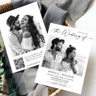 Elegant Minimalist Wedding Photo QR code 2 PHOTO Invitation