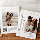 Elegant Minimalist Wedding Photo QR code 2 PHOTO Invitation