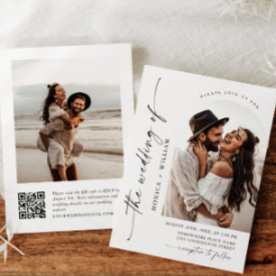 Elegant Minimalist Wedding Photo QR code 2 PHOTO Invitation