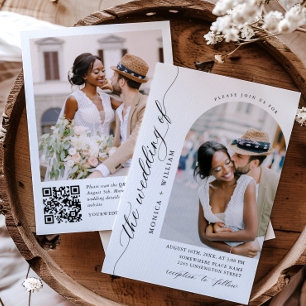 Elegant Minimalist Wedding Photo QR code 2 PHOTO Invitation