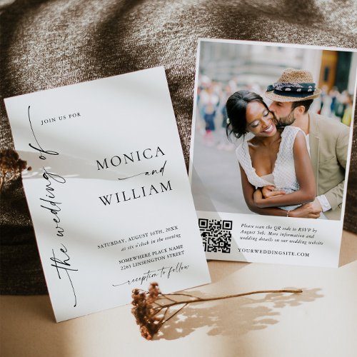 Elegant Minimalist Wedding Photo QR code Invitation