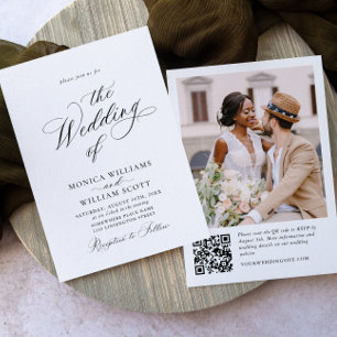 Elegant Minimalist Wedding Photo QR code PHOTO Invitation