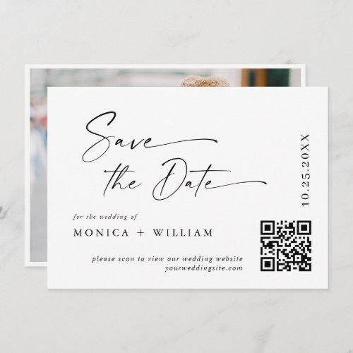 Elegant Minimalist Wedding Photo QR code Save The Date