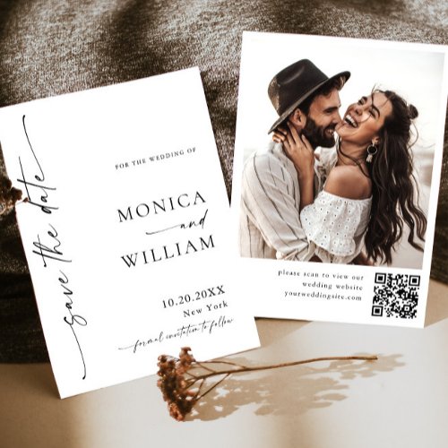 Elegant Minimalist Wedding Photo QR code Save The Date