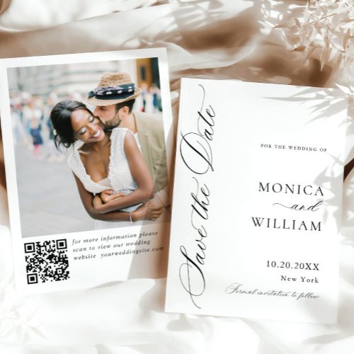 Elegant Minimalist Wedding Photo QR code Save The Date