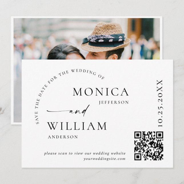 Elegant Minimalist Wedding Photo QR code Save The Date (Front/Back)