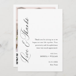 Elegant Minimalist Wedding Photo QR code Thank You Card