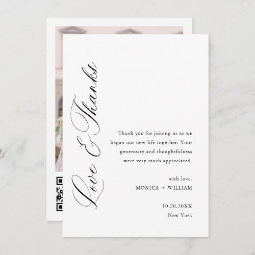 Elegant Minimalist Wedding Photo QR code Thank You Card