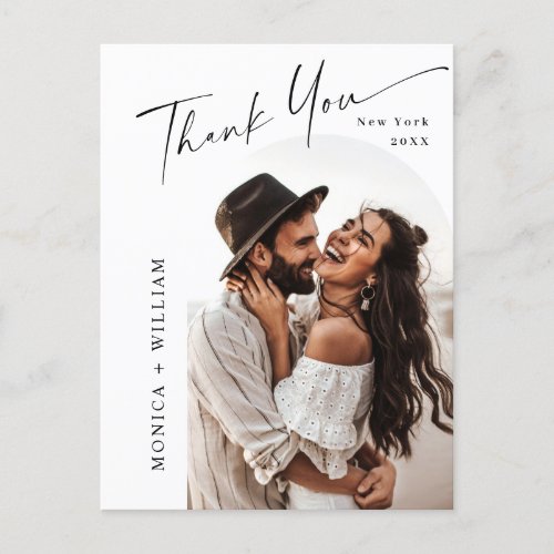 Elegant Minimalist Wedding Photo Thank You Postcard