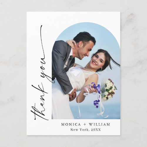 Elegant Minimalist Wedding Photo Thank You Postcard