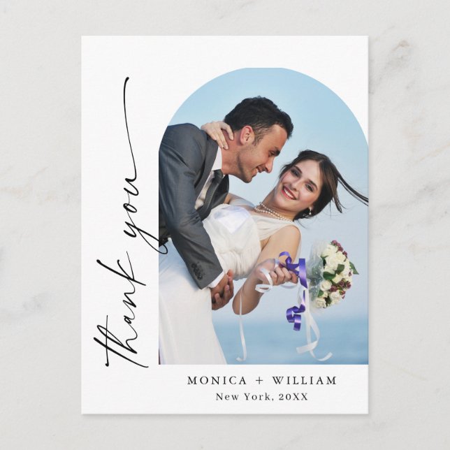 Elegant Minimalist Wedding Photo Thank You Postcard (Front)