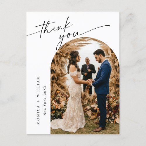 Elegant Minimalist Wedding Photo Thank You Postcard