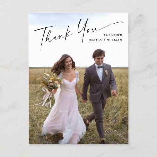 Elegant Minimalist Wedding Photo Thank You Postcard