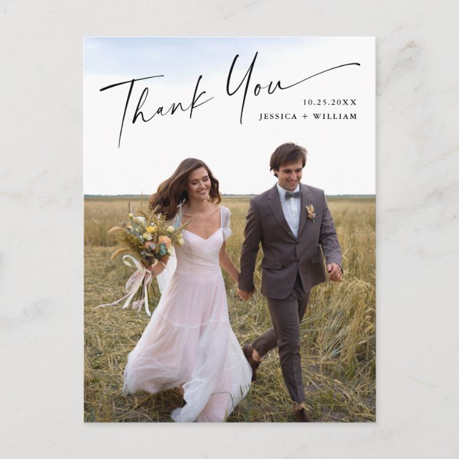 Elegant Minimalist Wedding Photo Thank You Postcard (Front)
