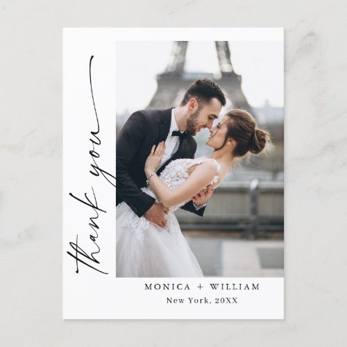 Elegant Minimalist Wedding Photo Thank You Postcard